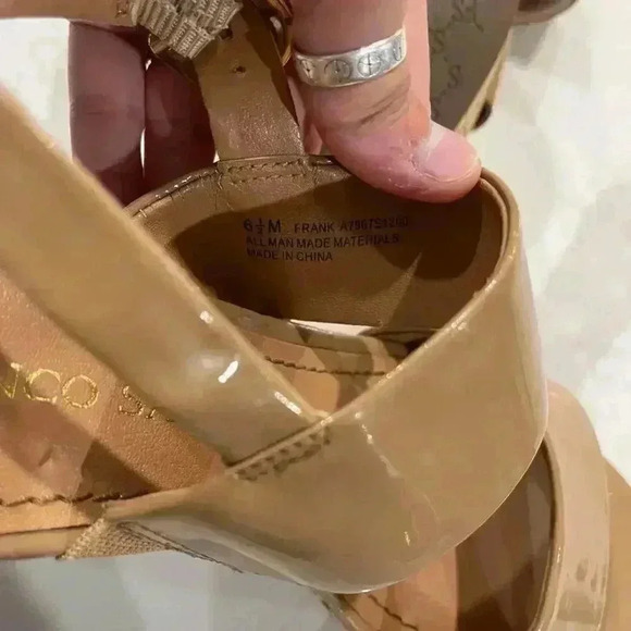 Franco Sarto Frank Nude Cork Block Heels Shiny Strappy Ankle Women’s Size 6.5 - Picture 8 of 10